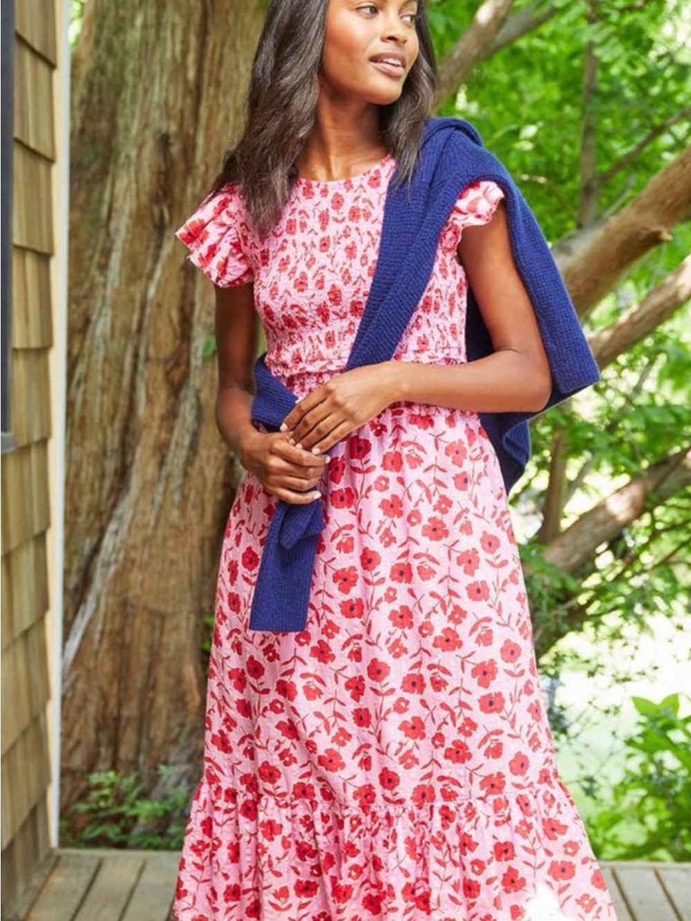 Vineyard Vines Pink Floral Tiered Maxi Dress